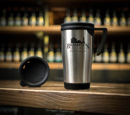 Stainless steel travel mug with &
